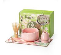 TIZU Matcha Tea Set, 8 Pcs Matcha Set Whisk, Matcha Bowl with Spout, Scoop, Spoon, Sifter, Whisk Holder, Traditional Japanese Tea Ceremony Gift for Matcha Lovers (pink)