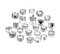 [Tizuqe] 24 Pcs Retro Aesthetic Silver Rings Set, Unique Gothic Design Like Skull and Heart Design, Daily Wear, Dating, Party, Alloy Rings for Women