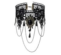 [Tizuqe] Elegant Retro Gothic Punk Necklace Black Lace Neck Chain Collar Statement Choker Victorian Steampunk Jewelry Victorian Necklace Choker Pendant Face Women Gothic