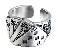 [Tizuqe] Fashion Playing Cards Wide Engraving Adjustable Open Silver Vintage Jewelry Gift Unisex Gambling Ring for Men