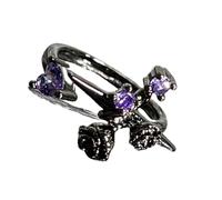 [Tizuqe] Fashionable Open Band Ring Punk Gothic Cross Flower Design with Amethyst Crystal Inlay Gothic Adjustable Unisex Accessories