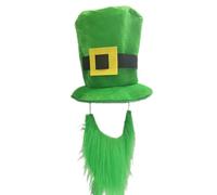 [Tizuqe] Green Tall Hat Patrick's Day with Mustache Festival Decoration Irish Founding Day Flat Hat Party Costume Accessories Irish Accessories