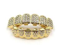 [Tizuqe] Hip Hop Teeth Grill Decoration Diamond Gold/Silver Rapper Cosplay Joint Pliers End Nipper Cutting Nipper Stainless Steel Cutter Combination Pliers Lock, ゴールデンスーツA, No Gemstones