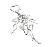 [Tizuqe] Trendy bow purse charm with silver beads and pearls, fashion decoration for handbag, backpack, car interior, aesthetic bag charm, Oh!