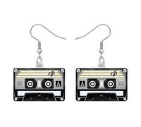 TIZURO Acrylic 80s 90s Retro Colorful Neon Cassette Tape Earrings Cartoon Audio Dangle Jewellry For Women Punk Music Lovers Gifts (Black)