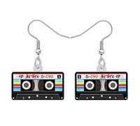 TIZURO Acrylic 80s 90s Retro Colorful Neon Cassette Tape Earrings Cartoon Audio Dangle Jewellry For Women Punk Music Lovers Gifts (Multi)