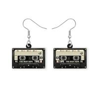 TIZURO Acrylic 80s 90s Retro Colorful Neon Cassette Tape Earrings Cartoon Audio Dangle Jewellry For Women Punk Music Lovers Gifts (Off-white)