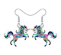 TIZURO Acrylic Colorful Cute Classic Unicorn Earrings Fantasy Myths Animals Dangle Novelty Jewellry For Women Rainbow Unicorn Lovers Charms Party Gifts (Black)
