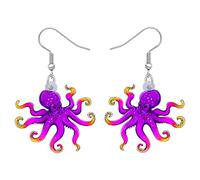TIZURO Acrylic Colorful Cute Octopus Earrings Hawaiian Summer Beach Ocean Tentacle Animals Dangle Novelty Jewellry For Women Charms Party Gifts (Purple)