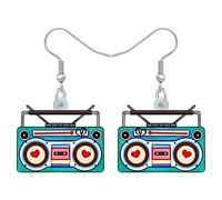 TIZURO Acrylic Cool 80s 90s Retro Recorder Earrings Cartoon Boombox Dangle Novelty Jewellry For Women Radio Lovers Gifts (Multi)