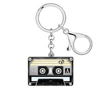 TIZURO Acrylic Cool Radio Tape Keychains Fun Recorder Cassette Wallet Car Keyring Retro Jewellry For Women Backpack Charms (Black)