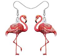 TIZURO Acrylic Cute Flamingo Earrings Hawaiian Tropical Birds Animals Dangle Novelty Jewellry For Women Birds Lovers Charms Party Gifts (Red)