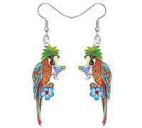 TIZURO Acrylic Cute Parrot Earrings Hawaiian Summer Beach Tropical Birds Animals Dangle Jewellry For Women Bird Lovers Luau Gifts (Orange)