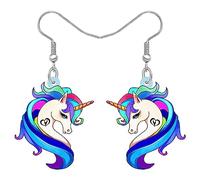TIZURO Acrylic Floral Cute Unicorn Earrings Fantasy Myths Animals Dangle Novelty Jewellry For Women Rainbow Unicorn Lovers Charms Party Gifts (Blue)