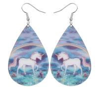TIZURO Acrylic Floral Cute Unicorn Earrings Fantasy Myths Animals Teardrop Dangle Novelty Jewellry For Women Rainbow Unicorn Lovers Charms Party Gifts (Blue)