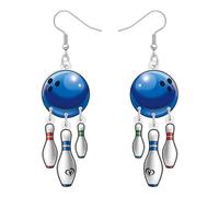 TIZURO Acrylic Fun Bowling Earrings Sports Game Dangle Novelty Jewellry For Women Sports Lovers Bowlers Party Club Cheer Charms Gifts (Blue)