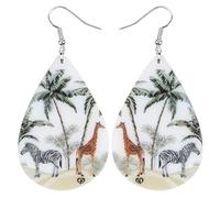 TIZURO Acrylic Fun Teardrop Giraffe Earrings Hawaiian Tropical Palm Leaf Zebra Jungle Animals Dangle Novelty Jewellry For Women Gifts (White)