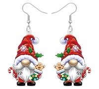 TIZURO Acrylic Novelty Christmas Gnome Earrings Funny Santa Claus Elf Designer Dangle Jewellry For Women Xmas Costume Winter Holiday Gifts (Pink)