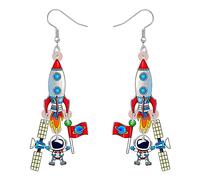 TIZURO Acrylic Novelty UFO Alien Spaceship Earrings Back To School Science Astronaut Planets Dangle Fun Jewellry For Women Cosmos Stars Lovers Gifts (Red)