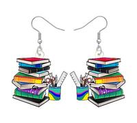TIZURO Back To School Acrylic Cute Stackable Books Earrings Fun Bookshelf Dangle Novelty Jewellry For Women Librarian Teacher's Day Charms Gifts (Multi)