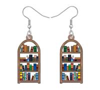 TIZURO Back To School Acrylic Cute Stackable Books Earrings Fun Bookshelf Dangle Novelty Jewellry For Women Librarian Teacher's Day Charms Gifts (Coffee)