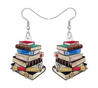TIZURO Back To School Acrylic Cute Stackable Books Earrings Fun Bookshelf Dangle Novelty Jewellry For Women Librarian Teacher's Day Charms Gifts (Multicolor)