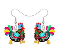 TIZURO Christmas Acrylic Colorful Cute Rooster Earrings Funny Chicken Farm Animals Dangle Novelty Jewellry For Women Chicken Lovers Charms Party Gifts (Floral)