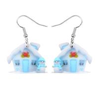 TIZURO Christmas Acrylic Cute Blue Snowman Earrings Fun Frosty Winter Snow House Dangle Novelty Jewellry For Women Charms Xmas Costume Gifts (Blue)