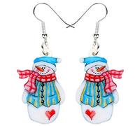 TIZURO Christmas Acrylic Cute Blue Snowman Earrings Fun Frosty Winter Snow House Dangle Novelty Jewellry For Women Charms Xmas Costume Gifts (Snow)
