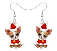 TIZURO Christmas Acrylic Cute Chihuahua Earrings Cartoon Puppy Pets Animals Fun Dangle Jewellry For Women Dog Mom Xmas Party Winter Gifts (Brown)
