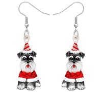 TIZURO Christmas Acrylic Cute Red Bow Schnauzer Earrings Cartoon Puppy Pets Animals Dangle Jewelry For Women Dog Mom Xmas Charms Party Winter Gifts (Grey)