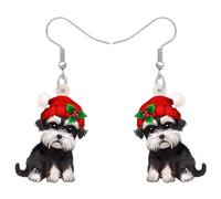TIZURO Christmas Acrylic Cute Red Bow Schnauzer Earrings Cartoon Puppy Pets Animals Dangle Jewelry For Women Dog Mom Xmas Charms Party Winter Gifts (Black)