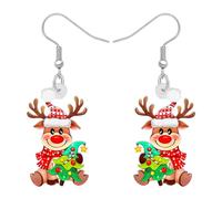 TIZURO Christmas Acrylic Cute Red Nose Reindeer Earrings Wild Elk Animals Dangle Fun Deer Jewelry For Women Xmas Party Charms Winter Santa Claus Gifts (Multicolor)