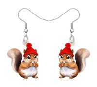 TIZURO Christmas Acrylic Cute Red Santa Hat Squirrel Earrings Cartoon Bow Wild Animals Dangle Novelty Jewellry For Women Xmas Charms Gifts (Brown)