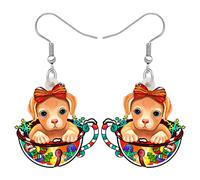 TIZURO Christmas Acrylic Cute Santa Hat Tea Cup Labrador Earrings Fun Cartoon Puppy Pets Animals Dangle Novelty Jewellry For Women Dog Mom Winter Xmas Party Gifts (Brown)