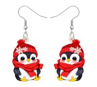 TIZURO Christmas Acrylic Cute Snowflake Penguin Earrings Fun Cartoon Fantasy Winter Animals Dangle Novelty Jewellry For Women Xmas Costume Party Gifts (White)