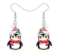 TIZURO Christmas Acrylic Cute Snowflake Penguin Earrings Fun Cartoon Fantasy Winter Animals Dangle Novelty Jewellry For Women Xmas Costume Party Gifts (Black)