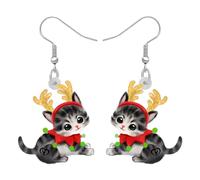 TIZURO Christmas Acrylic Fun Cane Tabby Cat Earrings Cartoon Kitten Pets Animals Dangle Novelty Jewelry For Women Xmas Charms Winter Costume Gifts (Grey)