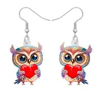 TIZURO Christmas Acrylic Fun Santa Hat Owl Earrings Cartoon Wild Bird Animals Dangle Novelty Jewellry For Women Winter Xmas Party Costume Gifts (Brown)