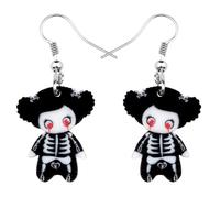 TIZURO Halloween Acrylic Cute Nightmare Skull Voodoo Doll Earrings Goth Cartoon Puppets Dangle Funky Jewellry For Women Horror Lovers Costume Charms Gifts (Black)