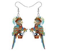 TIZURO Halloween Acrylic Cute Pirates Parrot Earrings Tropical Birds Animals Dangle Trendy Jewellry For Women Bird Lovers Costume Gifts (Red)