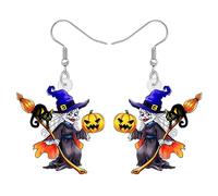 TIZURO Halloween Acrylic Cute Pumpkin Broom Cat Witch Earrings Horror Night Costume Party Designer Dangle Witchy Jewellry For Women Gifts (Multi)
