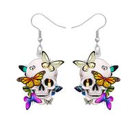 TIZURO Halloween Acrylic Floral Butterfly Sugar Skull Earrings Punk Spooky Face Dangle Novelty Jewellry For Women Skull Lovers Charms Gifts (Multi)