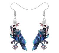 TIZURO Halloween Acrylic Pumpkin Raven Skull Earrings Goth Crow Bird Animals Bones Dangle Witchy Jewellry For Women Witch Costume Gifts (Blue)