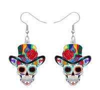 TIZURO Halloween Acrylic Rose Sugar Skull Earrings Punk Mexican Hat Designer Dangle Novelty Jewellry For Women Skull Lovers Party Gifts (Multi)