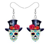 TIZURO Halloween Acrylic Rose Sugar Skull Earrings Punk Mexican Hat Designer Dangle Novelty Jewellry For Women Skull Lovers Party Gifts (Multicolor)