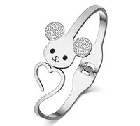 TIZURO Stainless Steel 18K Gold Silver Plated Rhinestone Cute Love Heart Mouse Bracelet Danity Cartoon Rat Animals Bangle Birthday Jewelry For Women Charms Friendship Valentine's Day Gifts (Silver)