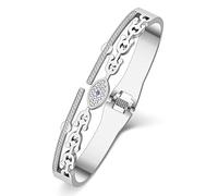 TIZURO Stainless Steel 18K Gold Silver Plated Rhinestone Greek Evil Eyes Bracelets Hollow Out Cuff Bangle Jewellry For Women Charms Mexican Gifts (Silver Plated)