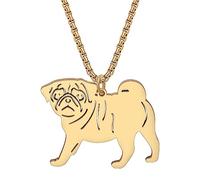TIZURO Stainless Steel Gold Sliver Plated Cute Pug Dog Necklace Puppy Pets Animals Creative Design Chains Pendant Jewellry For Pug Mom Women Charm Party Gifts (18K Gold Plated)