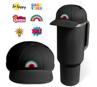 Tizuxa Baseball Cap Dustproof Lid Cover for Stanley Cup, with 7pcs Cap Charms Decorative Dust Covers for 40 Oz Tumbler Silicone Cup Accessories Decoration Case - Black